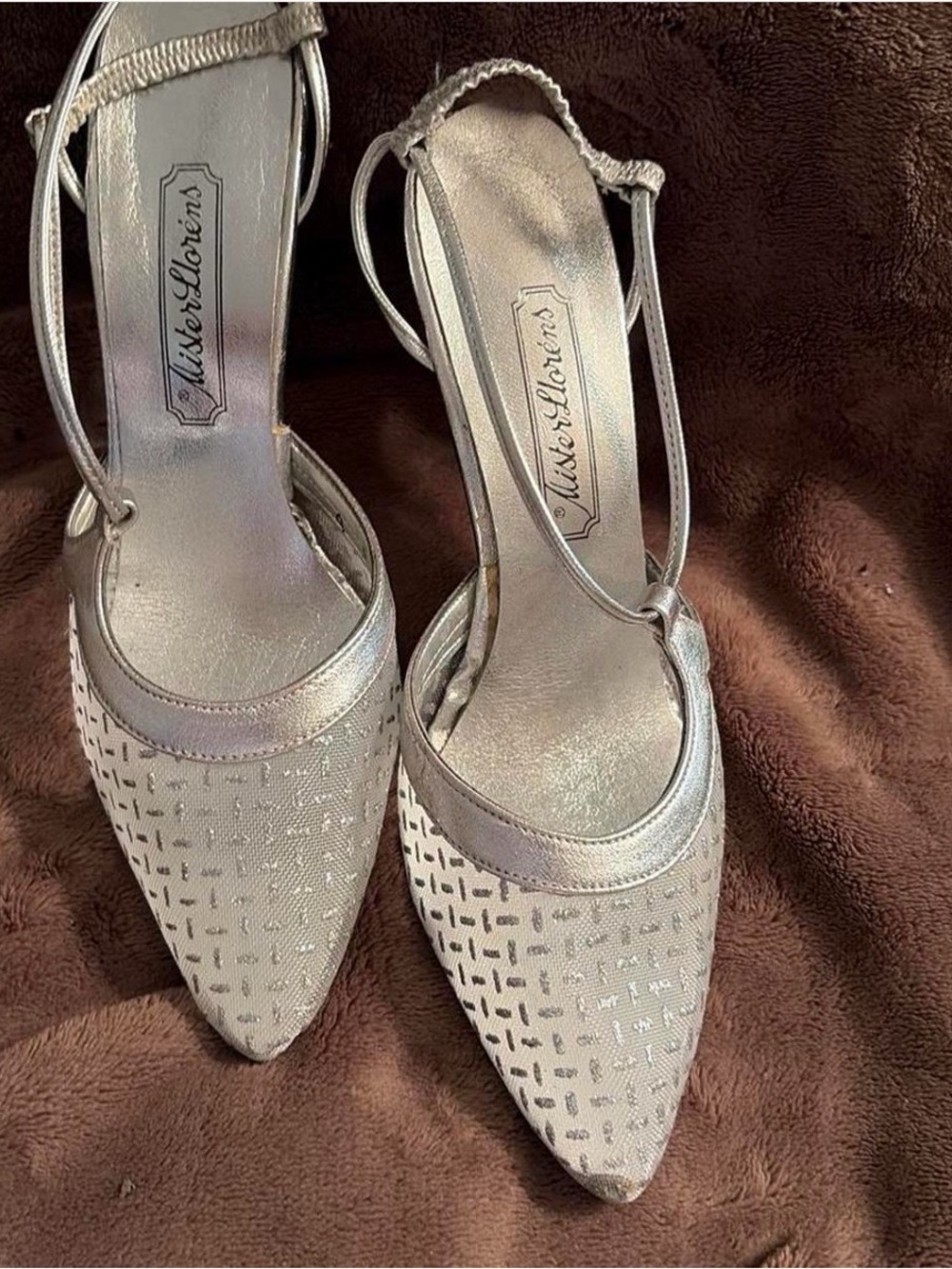 Silver Pointed Slingback Heels